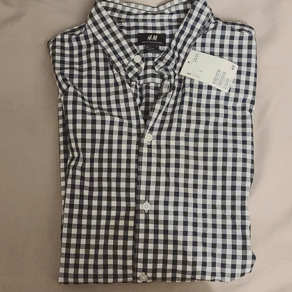 NWT H&M Black and White Checked Shirt Size L